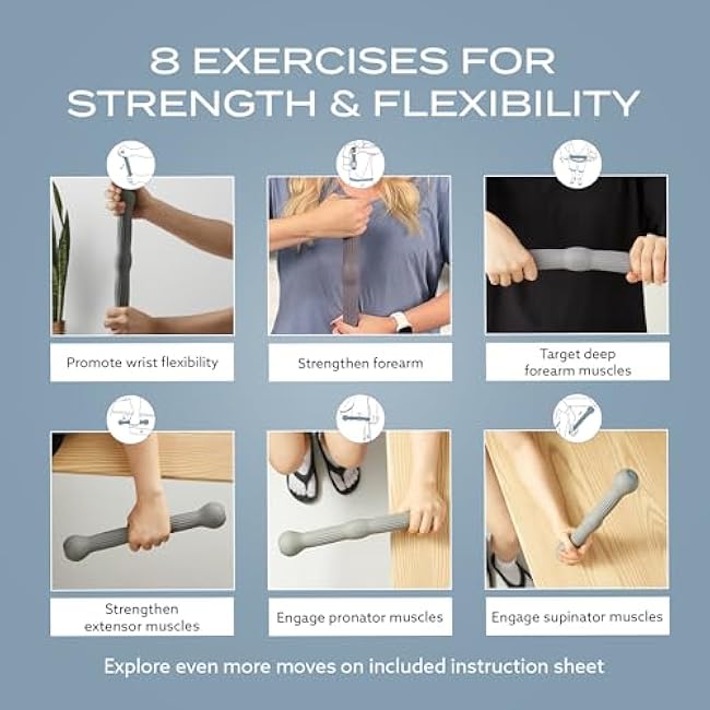 PT Pro Tennis Elbow Trainer For Physical Therapy, Textured Grip, Elbow Pain Relief, Resistance Bar For Tendonitis And Golfer's Elbow, Improve Grip Strength, Pickleball Elbow And Golfer's Elbow, Gray