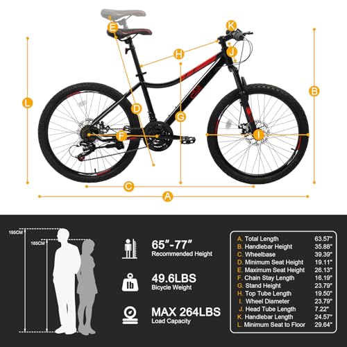 20/24/26 Inch Mountain Bike for Men/Women, Adult Bicycle