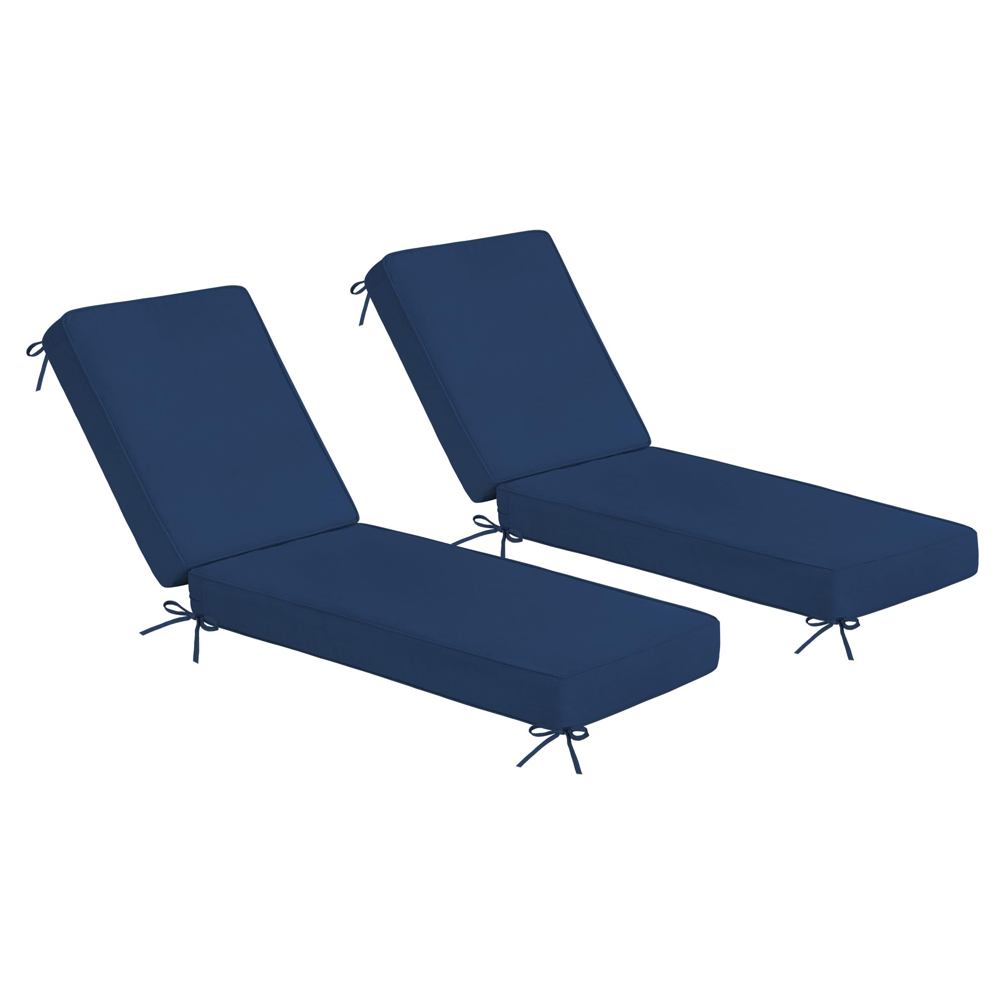 Sundale Outdoor Olefin Chaise Lounge Cushion Set of 2, Water-Resistant Patio Lounge Chair Cushion, Thick Lounger Pad with 4 Straps Dark Blue, 72 x 21