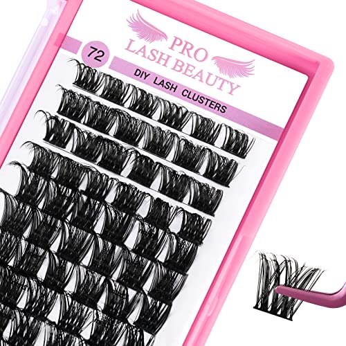 Cluster Lashes 72 Pcs Lash Clusters DIY Eyelash Extension Individual Cluster Eyelashes Tender Style Self-Application Fluffy Super Thin Band Reusable Soft & Comfortable(Tender-D-10mm)