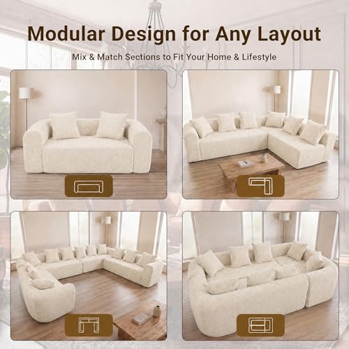 Image of Claiks 142 inch Cloud Boneless Couch, L-Shape Right Chaise, Beige
