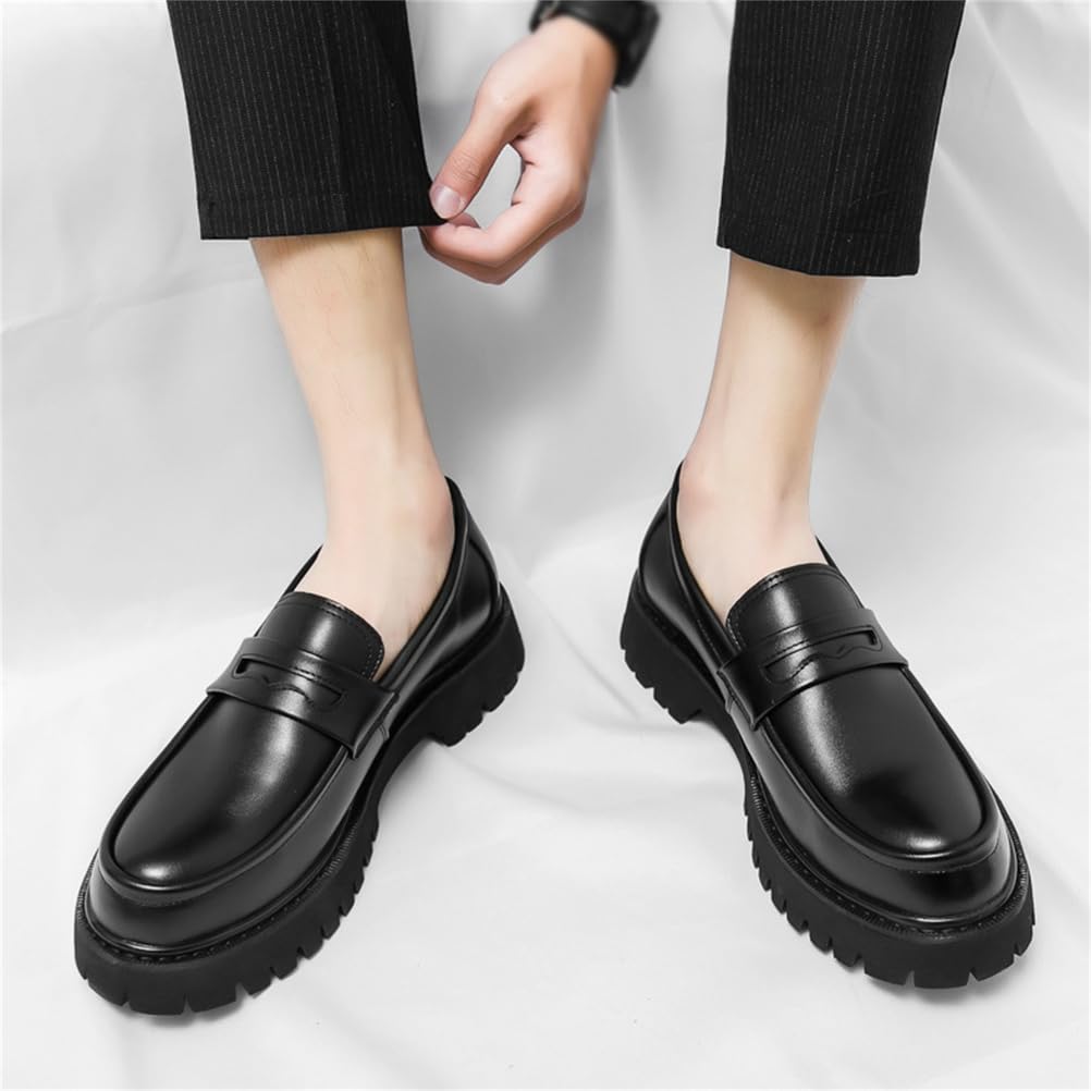 Mocasines De Plataforma para Hombre con Punta Redonda Sin Cordones De Cuero Informales para Trabajo Informal