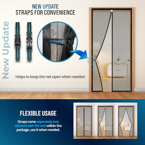 Image of LifeKrafts Magnetic Mosquito Net for Door | Heavy Duty 80 GSM Mesh | Premium Polyester Material | Auto-Closing Insect Screen for All Door Types | Keeps Mosquitoes & Bugs Out |(Black, 210 x 110 Cms)