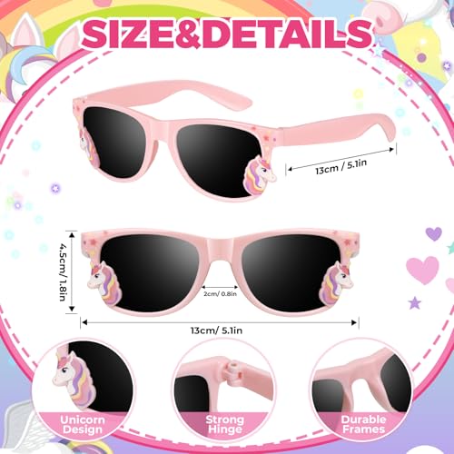 2 Pieces Kids Sunglasses Girl, Cute Unicorn Sunglasses UV Protection Toddler Eyewear for 3-12 Outdoor Beach Party Dress Up Glasses Girl Gifts3