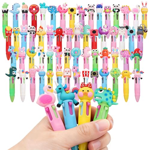 Stylo à bille multicolore dessin animé : lot de 64 stylos 4 couleurs pour enfants