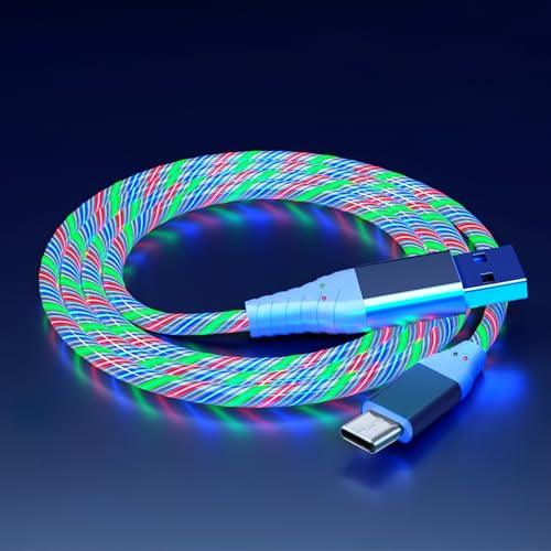 USB C Charger Cable 2M with RGB LED Breathing Light, 60W USB A to Type C Fast Charging Rainbow Light for Car or Darkness, Phone Charger Compatible With iPhone 16/15 Pro, Samsung Galaxy S24/S23, Huawei