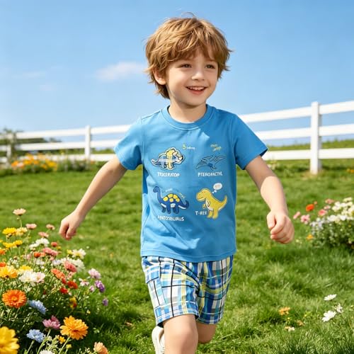 Image of Boy Shorts Sets Dinosaur Animal Print Shirt Summer Outfits Set 2pcs Casual Clothes