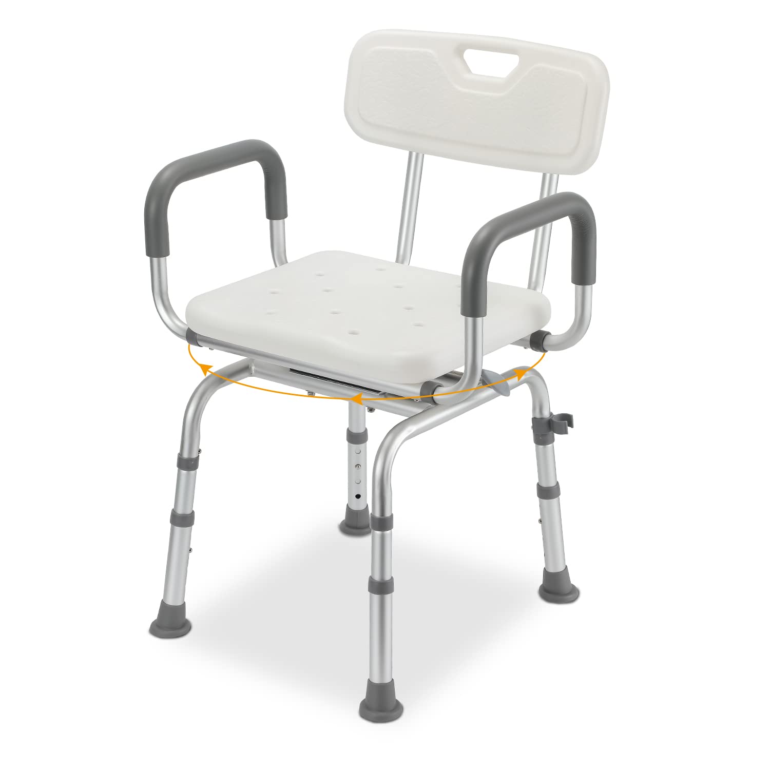 Randaco Stołek prysznicowy obracany o 360° z oparciem i podłokietnikami, regulacja wysokości 70-78 cm, antypoślizgowy taboret prysznicowy, krzesło do wanny, dla osób niepełnosprawnych, seniorów i