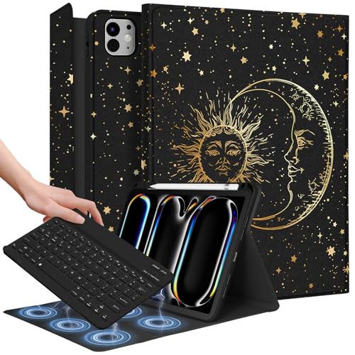 Wazzasoft for iPad Pro 11 inch Case 2024 M4 with Keyboard - Pencil Holder Folio Tablet Cover Women Girls Cute Marble Aesthetic Unique Design for Apple Pro 11 A2925 A2926 A3007