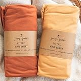 Joey + Joan Fitted Crib Sheets 28 x 52 – Compatible with Standard Crib Mattress and Toddler Bed – 100% Jersey Cotton – Mustard Yellow + Burnt Orange – 2 Pack