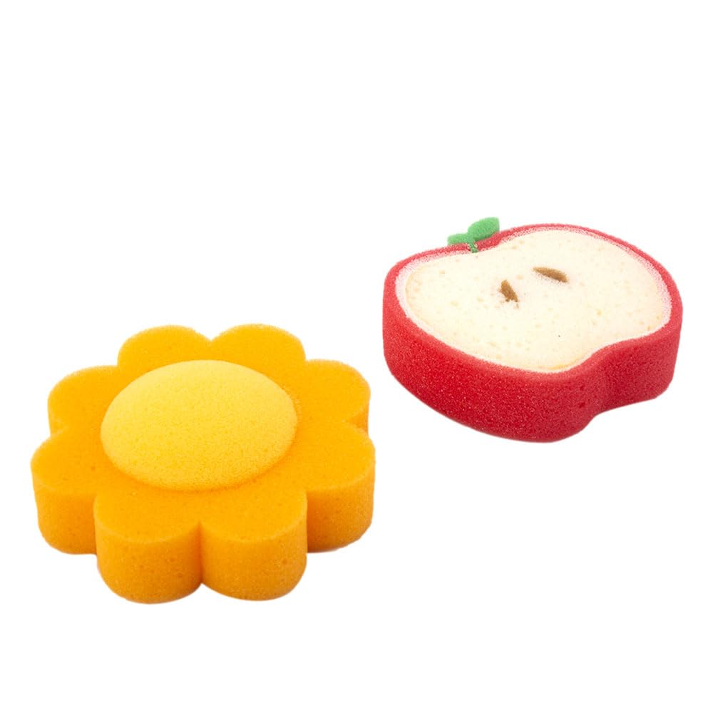 Baby Moo Premium Fruity Fun Bath Sponges for Babies - 2 Pack, Multicolor Sliced Fruit Shapes, Ultra-Soft and Gentle Cleaning for Newborns, Infants, and Toddlers (0-48 Months)