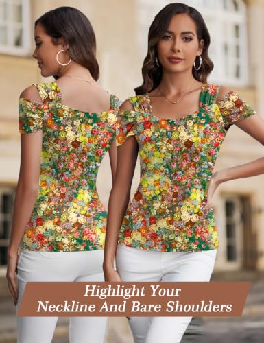 Image of Blingfit Cold Shoulder Tops Summer Tunic Shirts for Women T Shirts V Neck Short Sleeve Casual Tees Blouses 2026