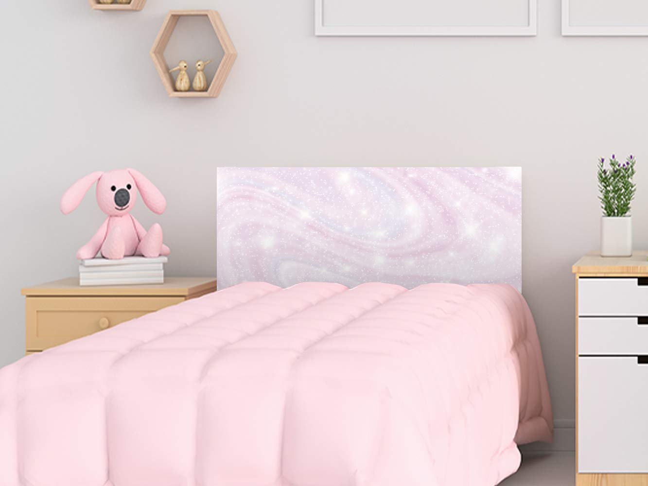 Cabecero Cama PVC Infantil Galaxia Rosa 100x60cm | Disponible en Varias Medidas | Cabecero Ligero, Elegante, Resistente y Económico
