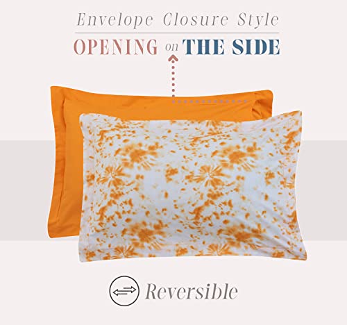 Image of Elegant Comfort Reversible 10-Piece Comforter Set, Tie-Dye Print, Decorative Pillow and Fitted Sheet with Smart Pockets, Soft, Plush, Lightweight Material, 10pc Tie-Dye Set, King, Orange