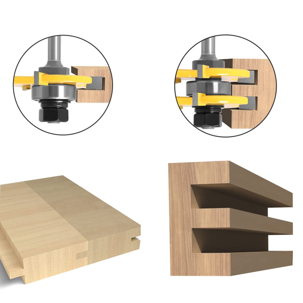 45 Degrés Verrouiller Mitre Routeur Bit + Mèche de Langue + Fraise à Rainurer [ 8mm ], Fraise à Bois pour Outils de Menuiserie