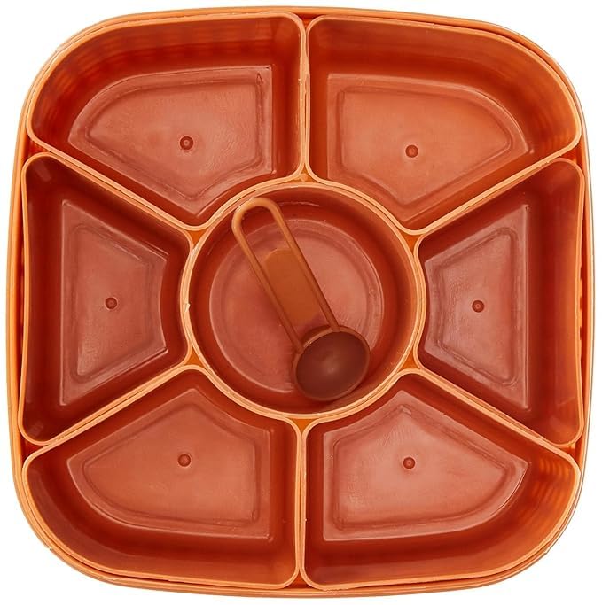 Image of 7-in-1 Premium Masala Box with Secure Compartments - Multipurpose Kitchen Spice Organizer, Rangoli Design (Brown Finish)