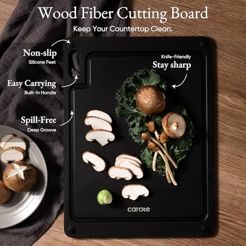 Image of CAROTE Knife Set, 11 Pcs Kitchen Knives with 5 Blade Guards & Non-Slip Cutting Board, Rustproof Stainless Steel 5 Kitchen Knife Set, Plain Black