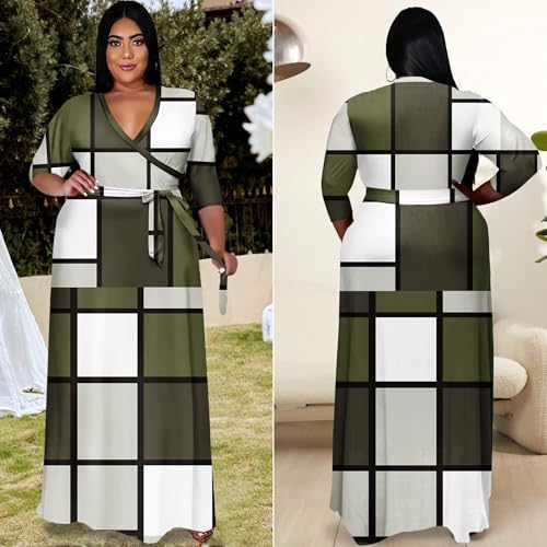 Image of Runwind Plus Size Dresses for Women Floral Maxi Dress Flowy 3 /4 Sleeve with Belt