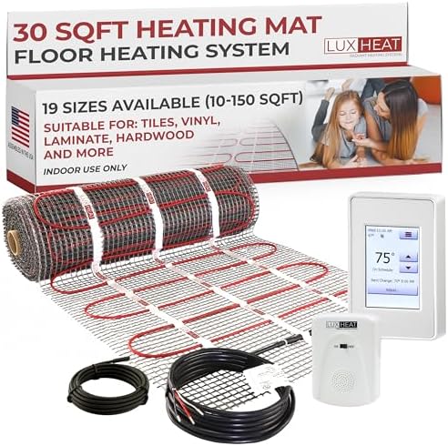 LuxHeat 30sqft Floor Heating Mat Kit – 120v Electric Radiant Heat Floor Mat – Heated Flooring System for Tile & Laminate - Includes UDG4 Programmable Thermostat w/GFCI, Alarm & Sensor