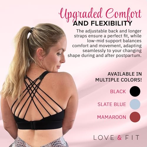 Love and Fit Strappy Back Nursing Sports Bra - On-The-Go Comfortable Breastfeeding Bra with Low-Mid Support, Thicker Band4