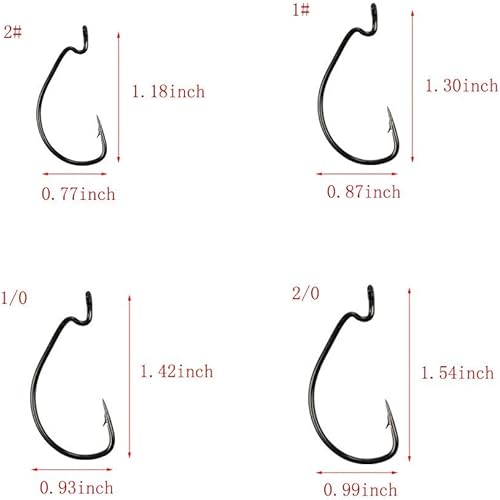 Miniatura 3 de YATROUYS Anzuelos de pesca compensados Ganchos de gusano 50 unidspaquete 7316 de acero de alto carbono ancho hueco gancho de cebo de gusano tamaño 2
