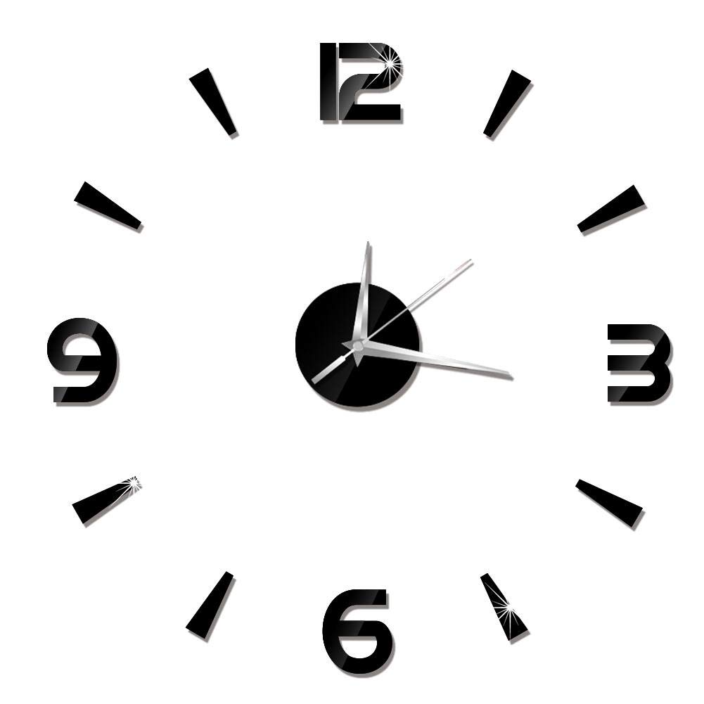 Fdit Black Modern Diy Frameless Wall Clock 3D Wall Clock Mirror Sticker Watch Modern Home Office Decorations Gift(Black)