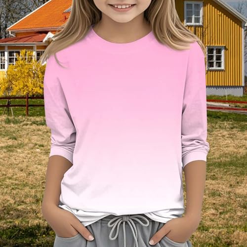 Teen Girls Floral 3/4 Length Sleeve Top Summer Crewneck Casual Athletic Blouse for Kids Soft Comfy (Pink #2, 8-9 Years)4
