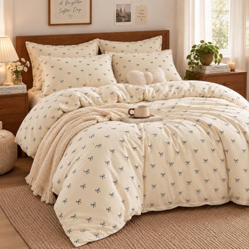 Lanqinglv Bettwäsche 135x200 cm Mädchen mit Schleifen Schwarz Weiß Bettwäsche aus Microfaser… – Ansicht 3