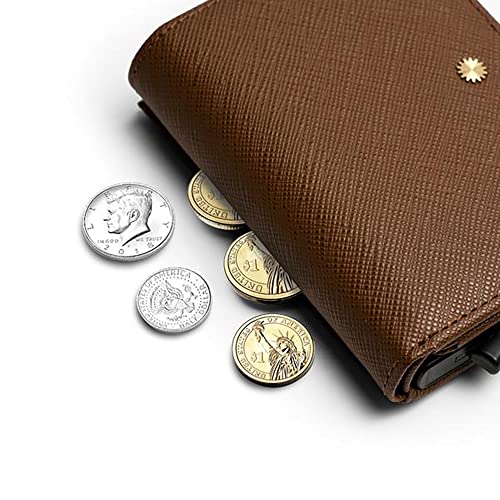 Trifold Genuine Leather Wallet/Smart Card Holder / W5 (Brown Saffiano)4