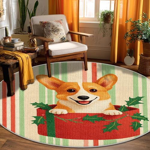 Tapis rond Corgi anti-poussière pour salon et grand bureau