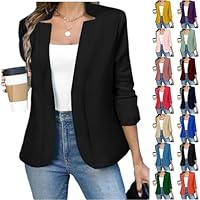 BOXIACEY Blazers for Women Business Casual Plus Size Suit Jakcet Long Sleeve Work Office Coats Lightweight Dressy Cardigan Black