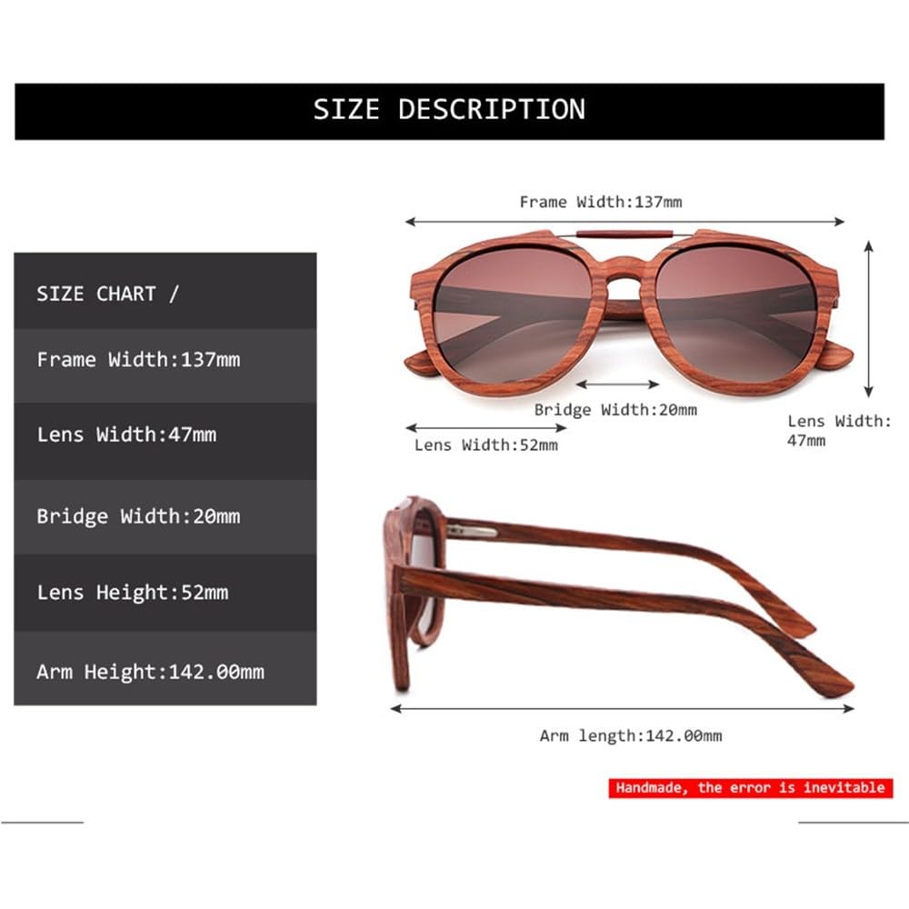 Occhiali da sole classici in legno con montatura ellittica, alla moda, protezione UV400 per uomo e donna, colore nero, con custodia rotonda in bambù.