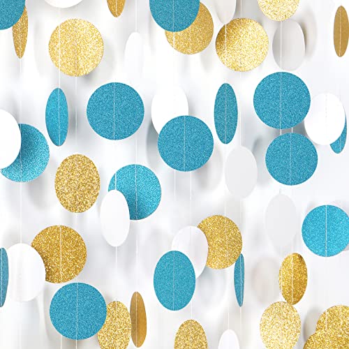 Image of Teal-Turquoise White-Gold Party-Decorations Garland Streamers - 52Ft Woman Girl Birthday Paper Banner,Graduation Wedding Bachelorette Engagement Bridal Baby Shower Backdrop Decor Panduola
