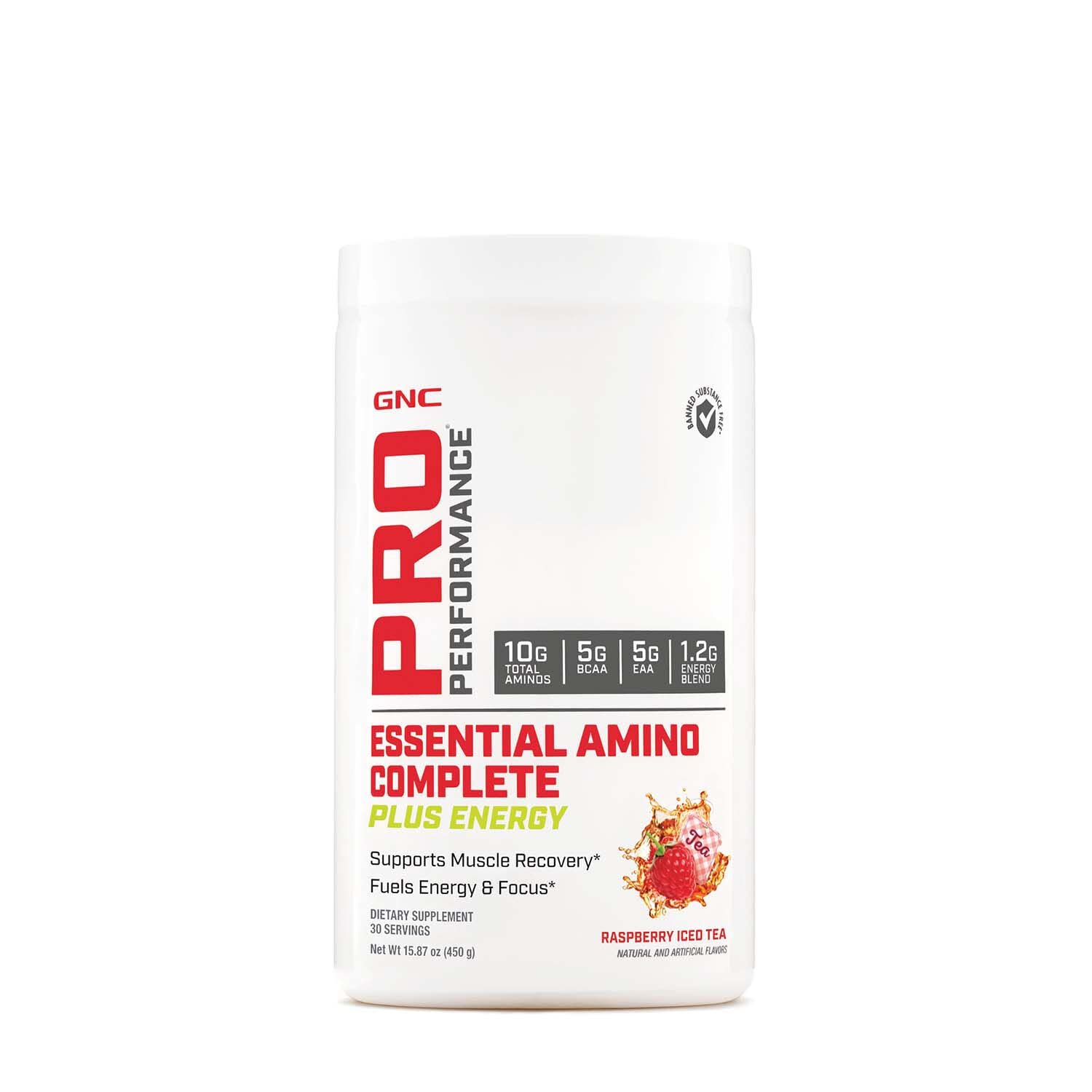 GNC Pro Performance Essential Amino Complete Plus Energy - Raspberry Iced Tea | 5g BCAA, 5g EAA Plus Energy Blend and Electrolyte Complex | 30 Servings