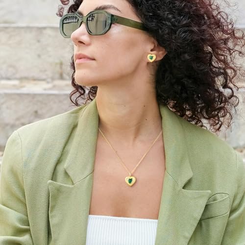 LEONIDS Dainty 14K Gold Love Heart Necklaces for Women | 1Carat Lab-Grown Emerald Heart Pendant with Hairline Detailing | 925 Sterling Silver Jewelry Gifts for Birthday2