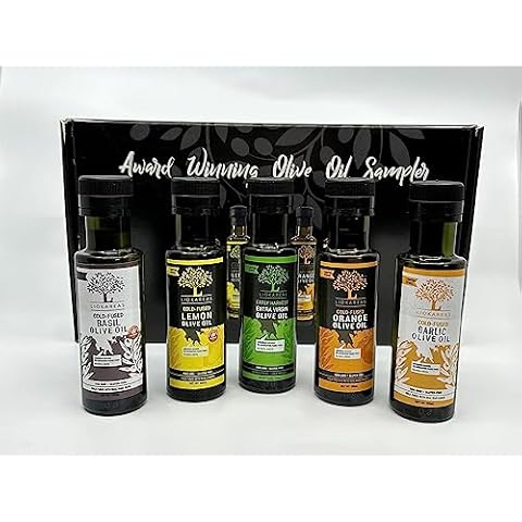 Award Winning Olive Oil Variety Pack - Organic Extra Virgin Flavored Olive Oil - 100ml Each - Garlic, Basil, Lemon, Orange, Early Harvest - Packed With Polyphenols - Heart Healthy - Product of Greece Cover