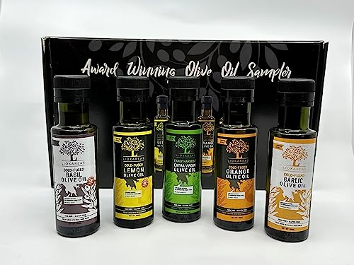 Award Winning Olive Oil Variety Pack - Organic Extra Virgin Flavored Olive Oil - 100ml Each - Garlic, Basil, Lemon, Orange, Early Harvest - Packed With Polyphenols - Heart Healthy - Product of Greece