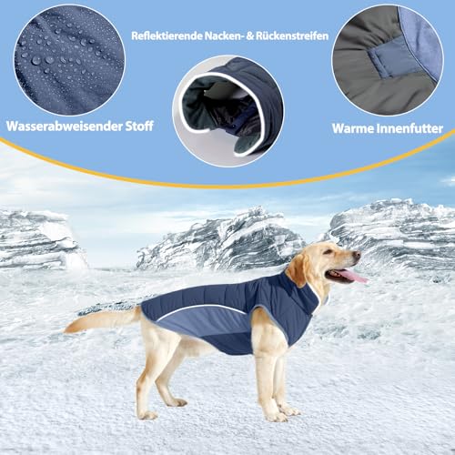 Poiinvc Winddichter Hundemantel Hundejacke mit Geschirrloch Reflektierend Warm und Wasserdicht für Hunde von S bis XXXL mit Elastischen Bündchen Ideal für Outdoor