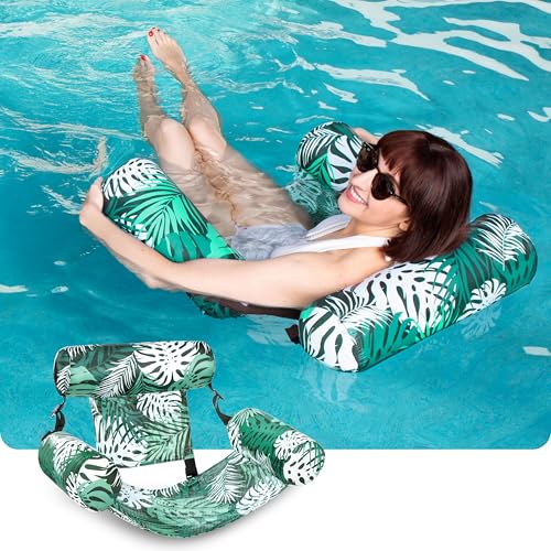 SLOOSH Luftmatratze Pool Wasser für Erwachsene, aufblasbarer Sessel, schwimmende Hängematte, aufblasbare Wasserstühle und Pool Flöße für Sommerpartys, Pool- und Strandspaß, Grüne Blätter