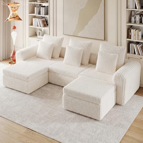 Image of Feonase Modular Sectional Sofa, Cloud Sectional Couch with Deep Seat, 106.3'Modern Modular U Shape Sofa Couch with Chaise, Upholstered Boneless Couches for Living Room Bedroom, Beige