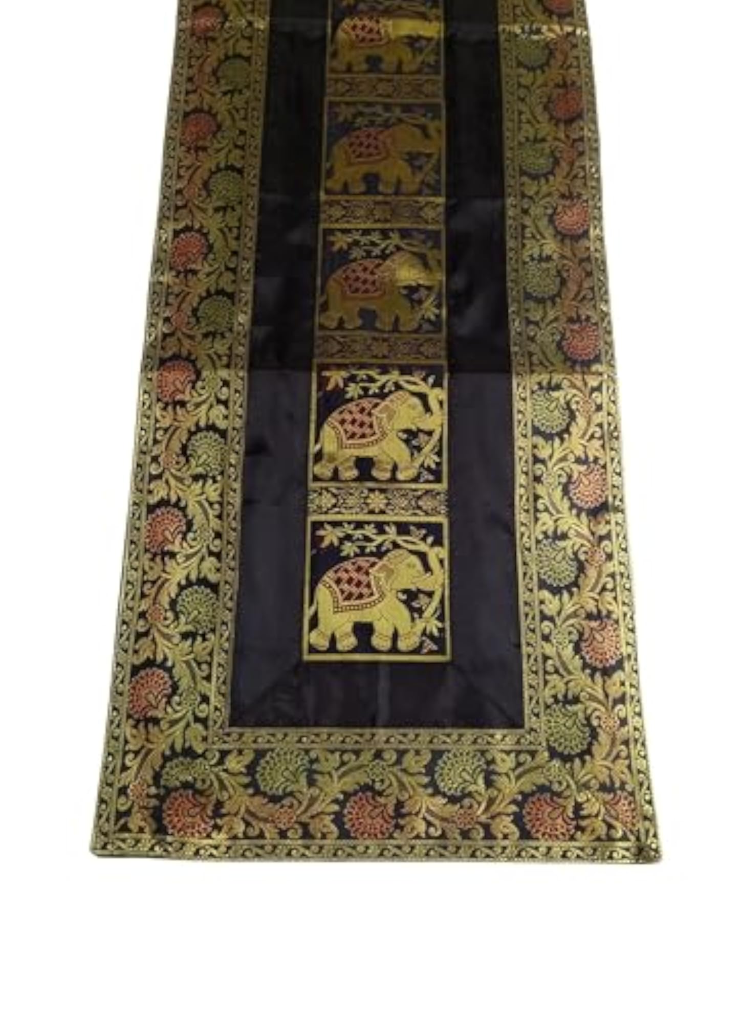 Ethnic Brocade Silk Table Runner, Elephant Design