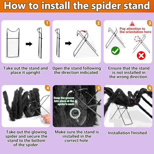 6.6 FT(Wide) Halloween Giant Black&Green Spider with 9'' Metal Stand, 36 Green LED Lights, 8 Modes Light-Up Large Spiders Outdoor Decorations - image 5