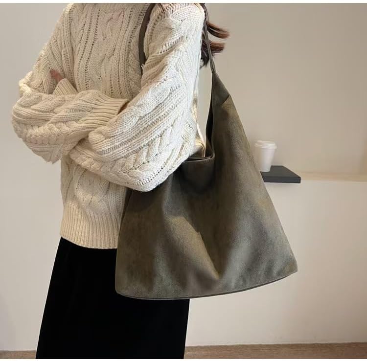 Suede Hobo Bags for Women - Retro Slouchy Office Shoulder Top-handle Tote Handbags - Image 3