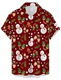 Divertida camisa hawaiana de Feliz Navidad. Con una variedad de estampados para que elijas, estas camisas de manga corta ofrecen un atractivo más elegante y moderno que una camiseta lisa o gráfica. Son perfectas para fiestas de verano, vacaciones, Hawaii, bolos, playa y uso casual