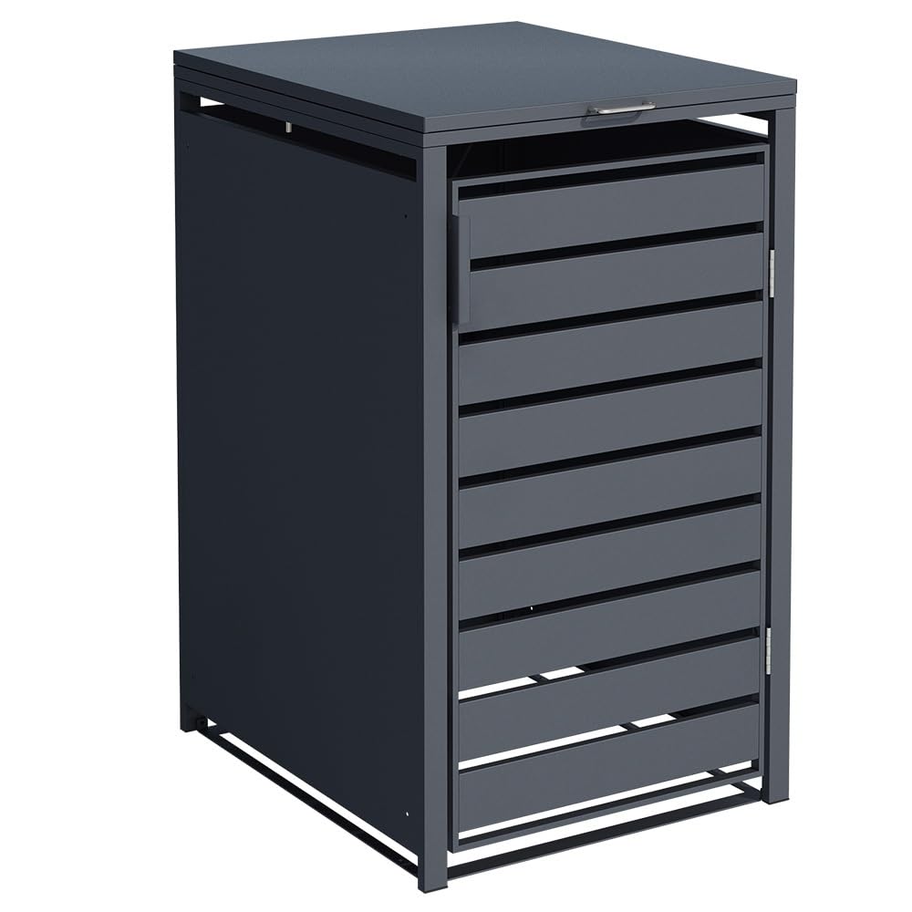 Boîte de rangement pour poubelle à roulettes, couvercle de poubelle à roulettes, pare-vue en acier (1, métal anthracite)