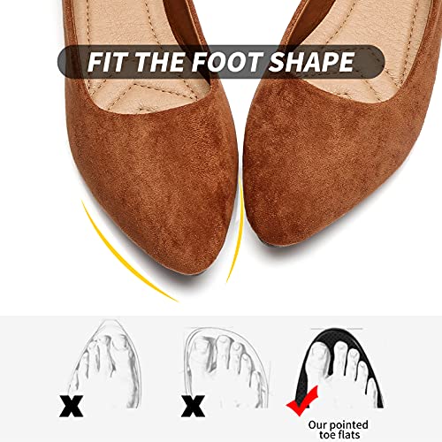 Heawish Women’s Black Flats Shoes Comfortable Suede Pointed Toe Slip On Casual Ballet Flats Dress Shoes Nude Flats(Tan, Us8) #TOP3