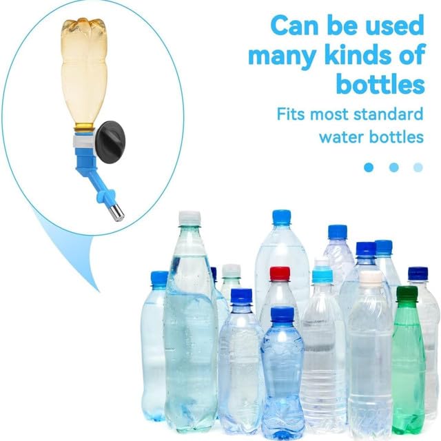 Image of Emily Pets Dog Water Dispenser, Top Fill Water Bottle Dogs & Cats & Rabbits Water Dispenser Pets Water Bottle Nozzle, Drinking Water Feeding Cage Water Dispenser Feeder Head, No Drip Bottle(Sky Blue)