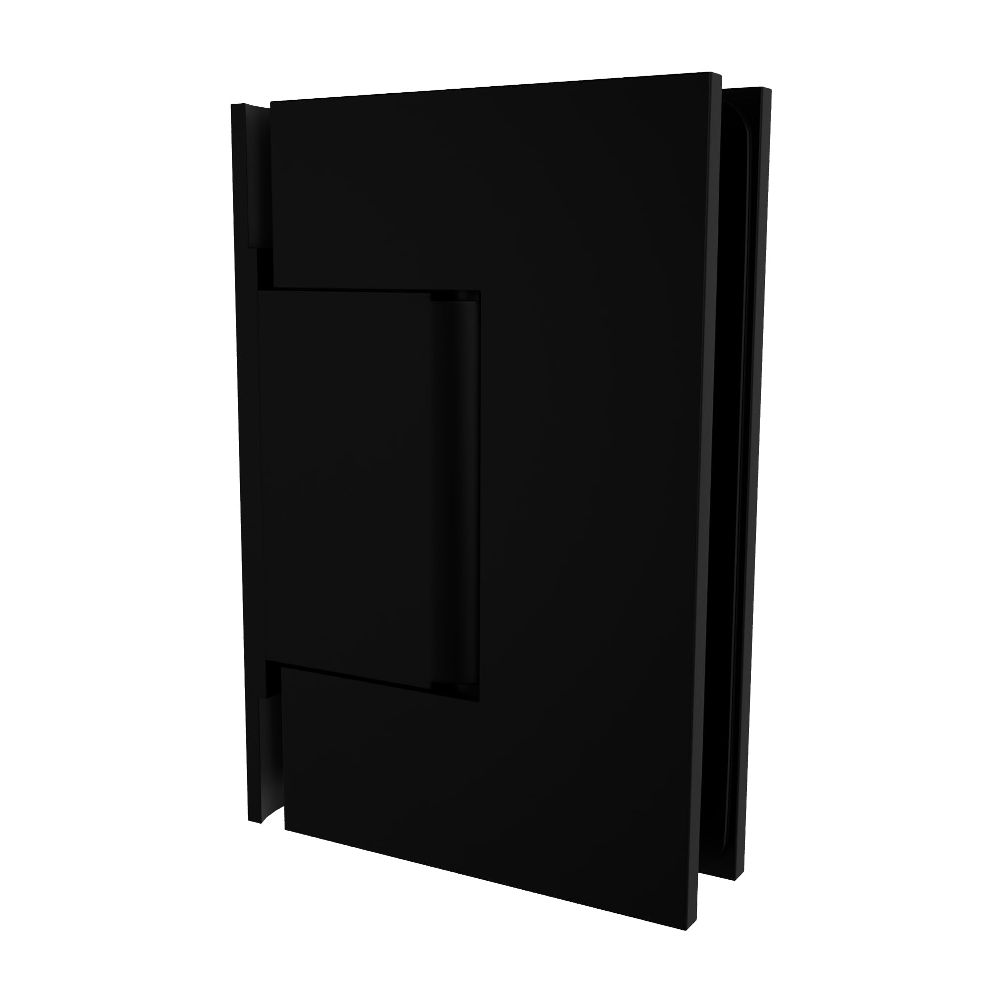 Brixwell Wall Mount Offset Back Plate Hinge, Brass, Matte Black Finish, 4" Height x 2-5/16" Width, Self-Centering 90 Degree in and Out Swing for 3/8" to 1/2" Glazing Thickness Shower Doors