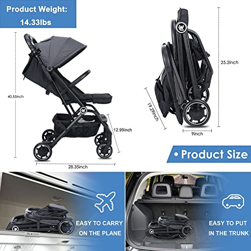 Wheelive Leichter Kinderwagen, Kompakter Einhand-Buggy Zum Einfachen Zusammenklappen mit Verstellbarer Rückenlehne und Ablagekorb, Schlafrollo - Kinderwagen für Flugreisen und mehr