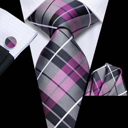 Image of Dubulle Mens Tie Set Solid Paisley Silk Striped Necktie for Men with Cufflinks Tie and Pocket Square